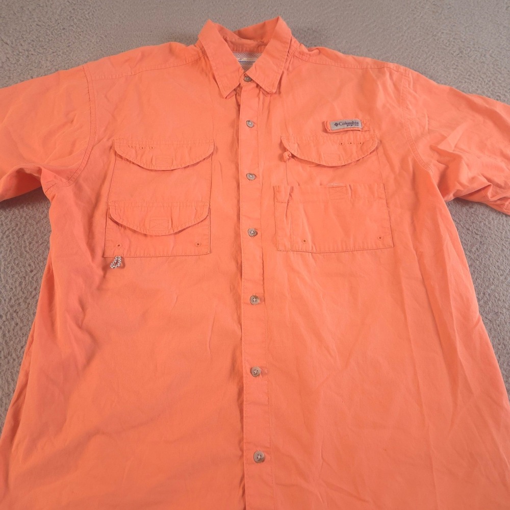 Columbia Shirt Mens M Orange Bonehead Cotton Vented PFG Fishing Utility Outdoor